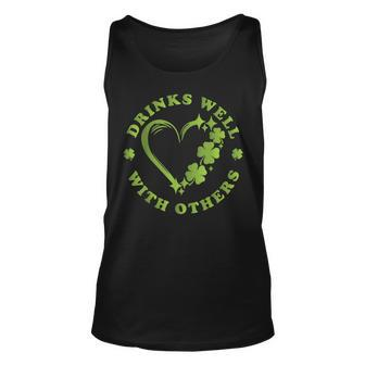 Shamrock Drinks Well With Others St Patricks Day Fun Party Unisex Tank Top | Mazezy