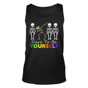 Skeleton Dabbing Dare To Be Yourself Funny Autism Unisex Tank Top - Seseable