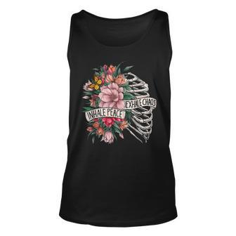 Skeleton Rib Cage Inhale Peace Exhale Chaos Mental Health Unisex Tank Top | Mazezy