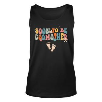 Soon To Be Godmother Pregnancy Announcement Retro Groovy Unisex Tank Top | Seseable CA