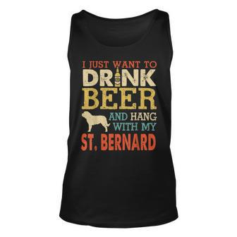 St Bernard Dad Drink Beer Hang With Dog Funny Men Vintage Unisex Tank Top - Seseable