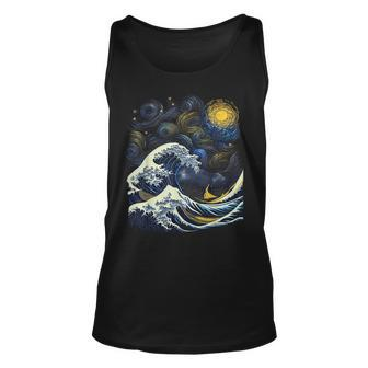 Starry Night And Great Wave Graphic Unisex Tank Top | Mazezy