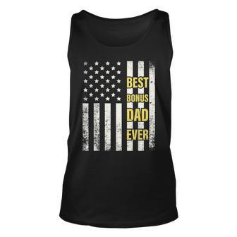 Step Dad Gift For Best Bonus Dad Ever American Flag Fathers Unisex Tank Top | Mazezy UK