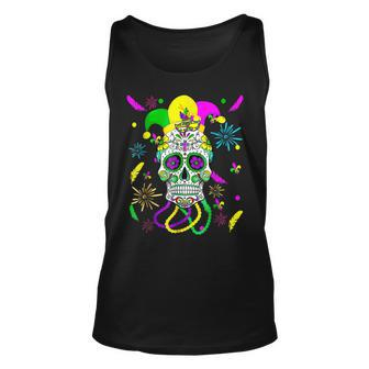 Sugar Skull Jester Hat Funny Mardi Gras Carnival Mexican Unisex Tank Top - Seseable