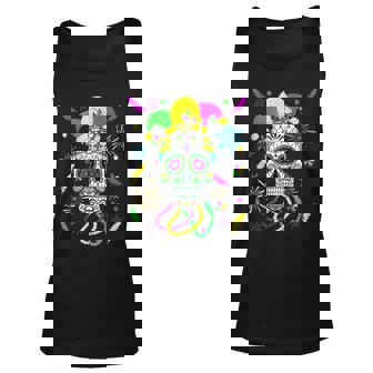 Sugar Skull Jester Hat Funny Mardi Gras Carnival Mexican Unisex Tank Top - Seseable