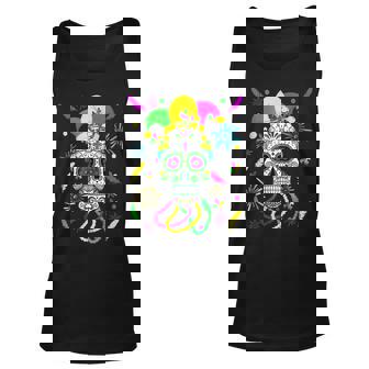 Sugar Skull Jester Hat Funny Mardi Gras Carnival Mexican V2 Unisex Tank Top - Seseable