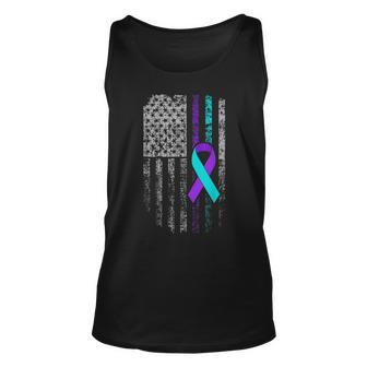 Suicide Prevention Awareness American Flag Ribbon Support Unisex Tank Top - Seseable