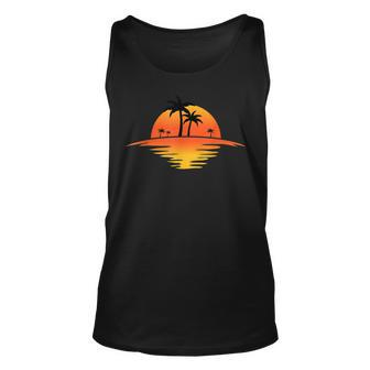 Sunset Beach Silhouette Tropical Palm Tree Sunny Lover Gift Unisex Tank Top - Seseable
