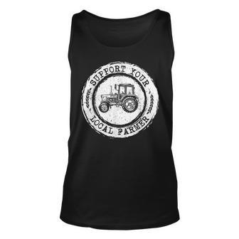 Support Your Local Farmer Letter Print Tractors Farming Gift Unisex Tank Top - Seseable