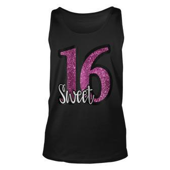 Sweet 16 Birthday Party Glitter T Shirt Unisex Tank Top | Mazezy