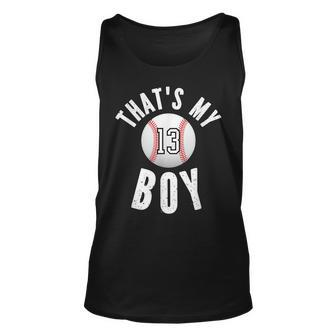 Thats My Boy Baseball Jersey Number 13 Vintage Mom Dad Unisex Tank Top - Seseable