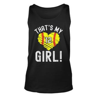 Thats My Girl Vintage Number 12 Heart Softball Mom Dad Unisex Tank Top - Seseable