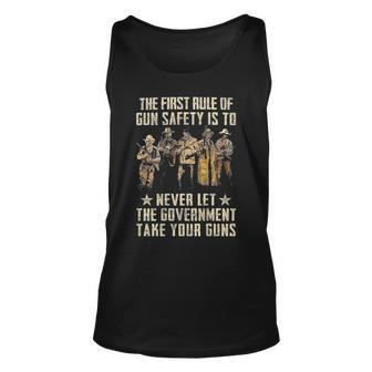 The First Rule Of Gun Safety On Back Unisex Tank Top - Thegiftio UK