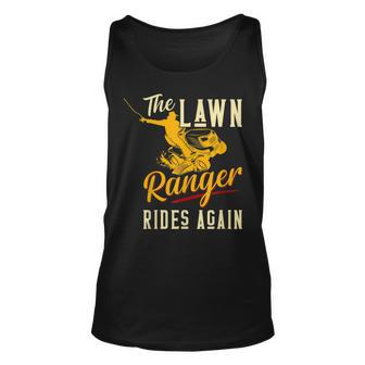 The Lawn Ranger Rides Again Lawn Tractor Mowing Unisex Tank Top | Mazezy