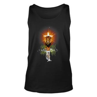 The Lion And The Lamb Water Reflection Jesus Christian Unisex Tank Top - Seseable