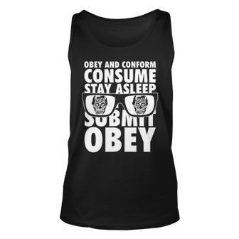 They Live Obey And Conform Consume Submit Text Stack Unisex Tank Top - Seseable
