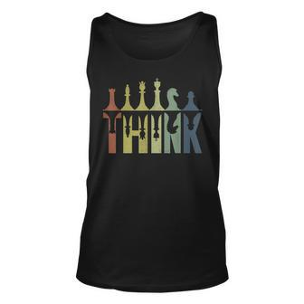 Think Retro Vintage Chess Pieces Player Gifts Chess Coach Unisex Tank Top - Seseable
