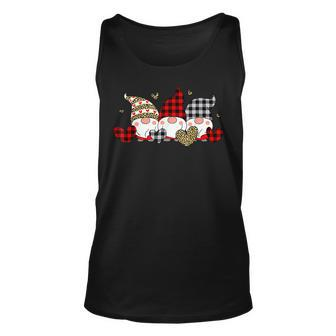 Three Gnomes Holding Hearts Valentines Day Red Buffalo Plaid Unisex Tank Top - Seseable