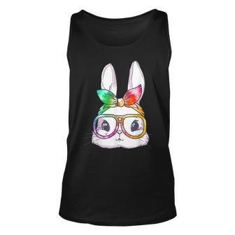 Tie Dye Cute Bunny Rabbit Face Glasses Girl Happy Easter Day Tank Top | Mazezy
