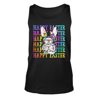 Tie Dye Rabbit Happy Easter Day Bandana Glasses Bunny Face Unisex Tank Top | Mazezy CA