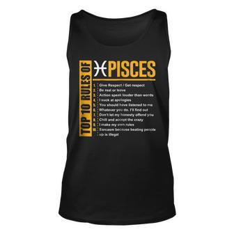 Top 10 Rules Of Pisces Birthday Gifts Unisex Tank Top | Mazezy