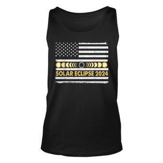 Total Solar Eclipse 2024 Totality Phases Us American Flag Unisex Tank Top | Mazezy