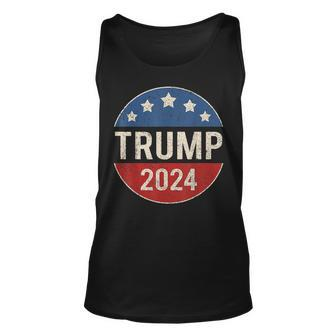 Trump 2024 Retro Campaign Button Re Elect President Trump Unisex Tank Top | Mazezy