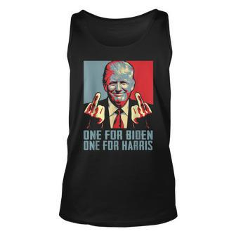 Trump-Middle-Finger-Biden-Harris-Republican American Flag Unisex Tank Top | Mazezy