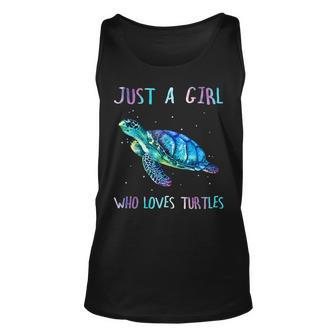 Turtle Watercolor Sea Ocean Just A Girl Who Loves Turtles V2 Unisex Tank Top - Seseable