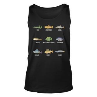 Types Of Freshwater Fish Species Funny Fishing Gifts Unisex Tank Top | Mazezy