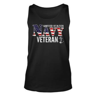 United States Vintage Navy With American Flag For Veteran Unisex Tank Top - Seseable