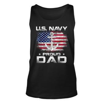US Navy Proud Dad With American Flag Gift Veteran Day Unisex Tank Top - Seseable