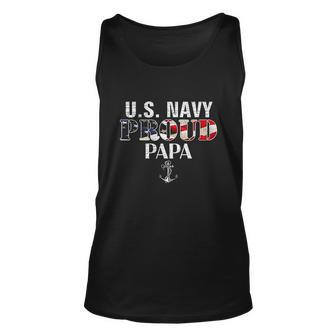 US Proud Navy Papa With American Flag Veteran Day Men Women Tank Top Graphic Print Unisex - Thegiftio UK