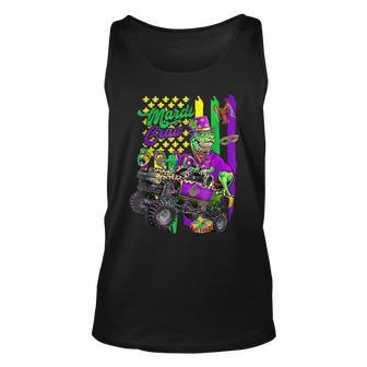 Usa Flag Mardi Gras Dinosaur Monster Truck Funny Carnival Unisex Tank Top - Seseable