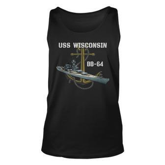 Uss Wisconsin Bb-64 Battleship Ww2 American Warship Veterans Unisex Tank Top - Seseable
