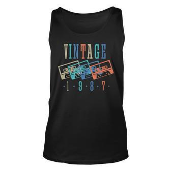 Vintage 1987 Cassette Tape 1987 Birthday Gifts 36 Year Old Unisex Tank Top | Mazezy