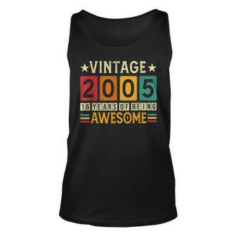Vintage 2005 18Th Birthday Gifts Made In 2005 18 Years Old Unisex Tank Top - Thegiftio UK