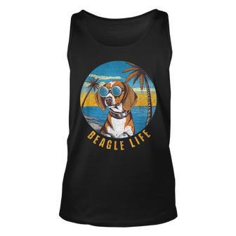 Vintage Beagle Life Beagle In Sunglasses On Beach Unisex Tank Top | Mazezy