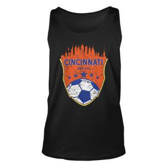 Vintage Cincinnati Soccer Sport Fan Gift Idea 513 Unisex Tank Top | Mazezy
