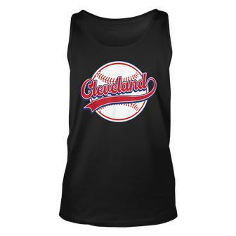 Vintage Cleveland Cityscape Baseball Lover Player And Fans Unisex Tank Top - Seseable