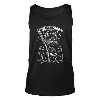 Vintage Death Cat Meow Funny Halloween Cat Lover Unisex Tank Top - Seseable