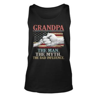Vintage Grandpa The Man The Myth The Bad Influence Usa Flag Tank Top | Mazezy