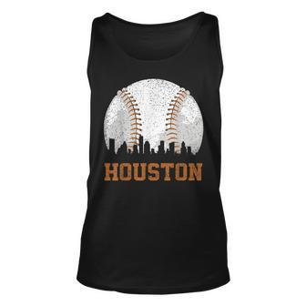 Vintage Houston Cityscape Baseball Lover Player And Fans Unisex Tank Top - Seseable