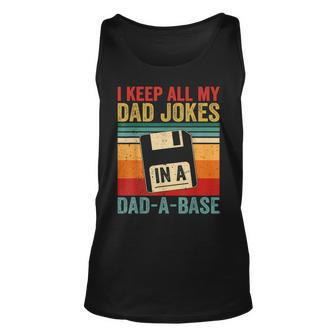 Vintage I Keep All My Dad Jokes In A Dad A Base Fathers Day Unisex Tank Top - Seseable