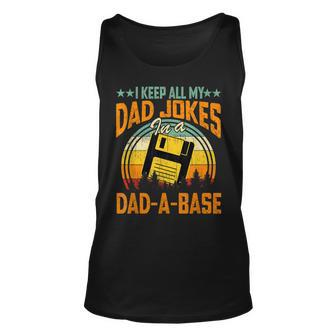 Vintage I Keep All My Dad Jokes In A Dad-A-Base Funny Dad Unisex Tank Top - Seseable