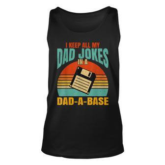 Vintage I Keep All My Dad Jokes In A Dad-A-Base Men Quote Unisex Tank Top - Seseable