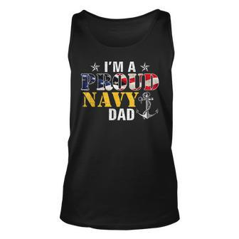 Vintage Im A Proud Navy With American Flag For Dad Unisex Tank Top - Seseable