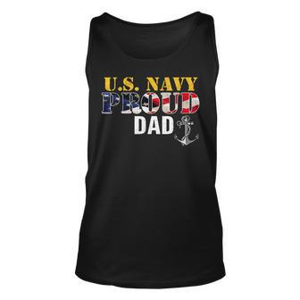 Vintage Navy Proud Dad With US American Flag Gift Unisex Tank Top - Seseable