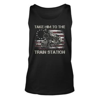Vintage Old American Flag Take Him To The Train Station Unisex Tank Top - Seseable