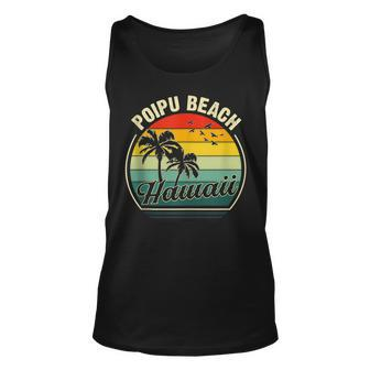 Vintage Poipu Koloa Kauai Beach Summer Vacation Sunset Palm Unisex Tank Top - Seseable